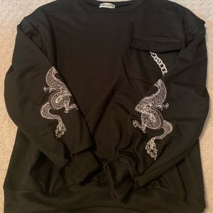 Black embroidered dragon top